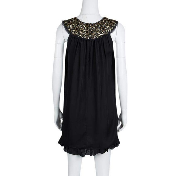 NWOT Alice + Olivia Black Embellished Neck Detail Sleeveless Silk Trapeze Dress - Picture 3 of 8